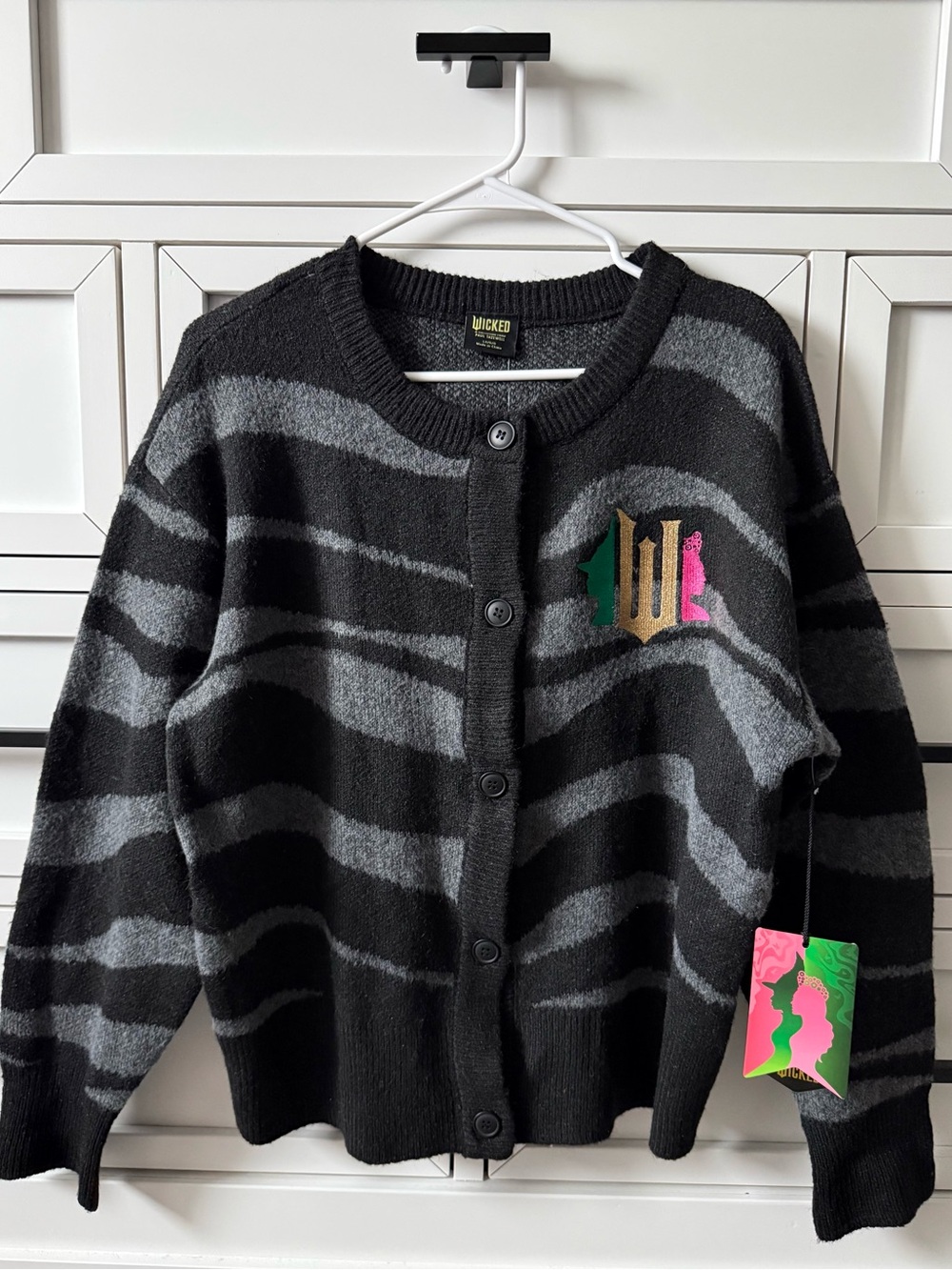 Wicked Women's Black & Gray Striped Button Cardigan